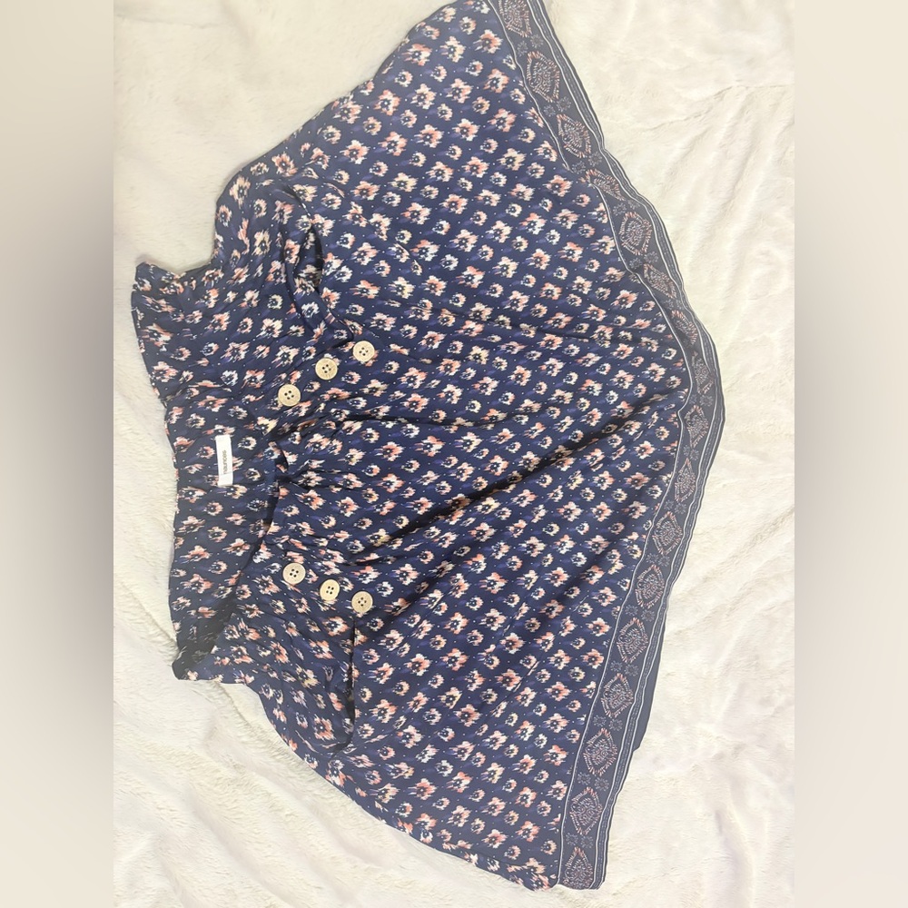 Navy Floral Button-Front Skirt